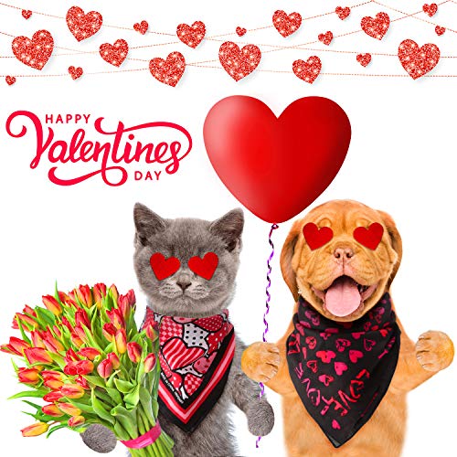 4 Pieces Valentine's Day Dog Bandana Heart Pet Neckerchief Square Pet Holiday Scarf Washable Triangle Dog Scarf Bibs for Dogs and Cats