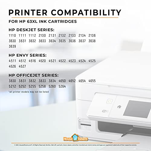 Houseoftoners Remanufactured Ink Cartridge Replacement for HP 63 XL 63XL for HP Envy 4520 Deskjet 1112 2130 3630 3631 3632 Officejet 3830 4650 4655 5212 5255 5258 (2 Black)