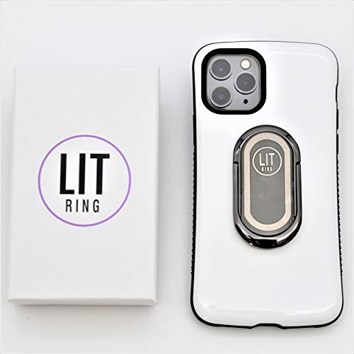 LIT Ring - Electric USB Mobile Phone Lighter, Kickstand, Finger Ring Grip (Black Ice)