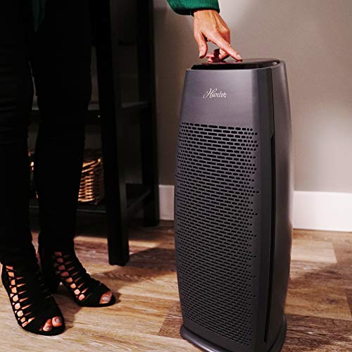 Hunter HP600 Tall Tower Air Purifier Features Energy Star Certification True HEPA Filter, Multiple Fan Speeds, Soft Touch Digital Control Panel, Sleep Mode, Timer, Accent Light, Graphite