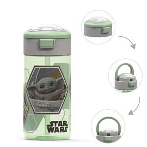 Zak Designs Star Wars The Mandalorian Durable Plastic Water Bottle with Interchangeable Lid and Built-In Carry Handle, Non-BPA, Leak-Proof Design is Perfect for Outdoor Sports (The Child, 18oz, 1PC)