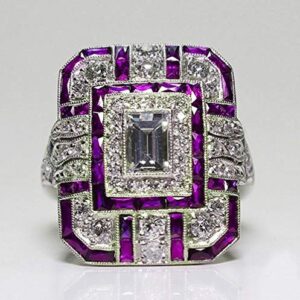 Goldenchen Fashion Jewelry Amethyst Silver Wedding Engagement Ring Art Deco Women Jewelry Gift Size 6-10 (9)