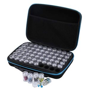 60 slots diamond painting storage case, shockproof diamond art craft accessories containers for jewelry beads rings charms glitter rhinestones come with 60 plastic jars (blue)