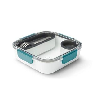 black + blum | bento box style compartment food container | packed lunch box with stainless-steel travel fork, bpa-free, leak-proof, microwave safe | ocean blue, 1 l / 34 fl oz