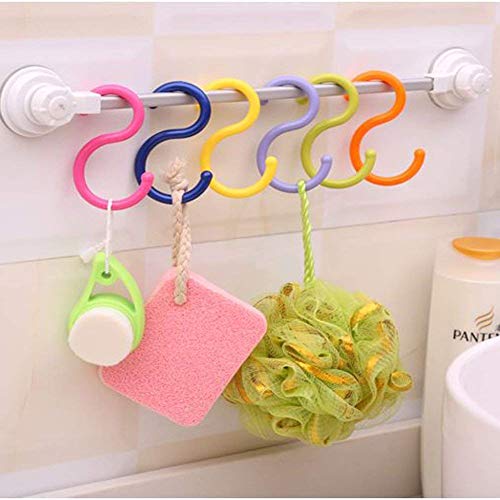 18Pcs Colorded S Shaped Hooks Plastic Hanging Hooks Holder Rack Hooks for Shirt Towel Dress Bag Clothes Hanger Hook and Kitchenware Spoons, Random Color