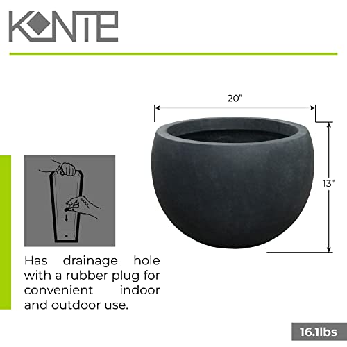 Kante 20" D Lightweight Concrete Outdoor Round Bowl Planter, Outdoor/Indoor Large Planters Pots with Drainage Hole for Garden Patio Balcony Deck Living Room, Charcoal