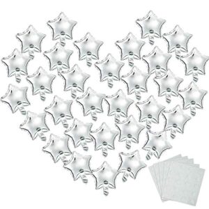 64 pieces star-shaped mylar balloons 10 inch star balloons star mylar foil balloons for baby shower gender reveal wedding prom engagement with 5 sheets balloon glue (silver)