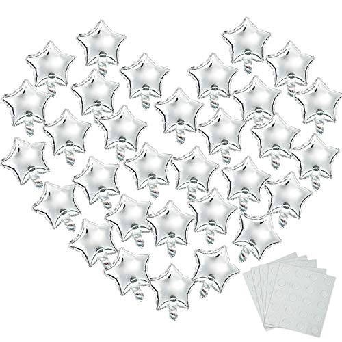 64 Pieces Star-shaped Mylar Balloons 10 Inch Star Balloons Star Mylar Foil Balloons for Baby Shower Gender Reveal Wedding Prom Engagement with 5 Sheets Balloon Glue (Silver)