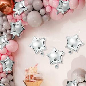 64 Pieces Star-shaped Mylar Balloons 10 Inch Star Balloons Star Mylar Foil Balloons for Baby Shower Gender Reveal Wedding Prom Engagement with 5 Sheets Balloon Glue (Silver)