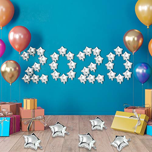 64 Pieces Star-shaped Mylar Balloons 10 Inch Star Balloons Star Mylar Foil Balloons for Baby Shower Gender Reveal Wedding Prom Engagement with 5 Sheets Balloon Glue (Silver)