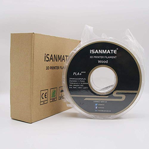 iSANMATE Wood Filament 1.75mm, PLA+ Wood Filament 1.75mm, 3D Printer Filament 1kg/Spool (20% Wood Powder+80% PLA)