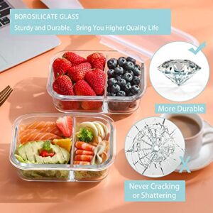 Bayco 10 Pack Glass Meal Prep Containers 2 Compartment, Glass Food Storage Containers with Lids, Airtight Glass Lunch Bento Boxes, BPA-Free & Leak Proof (10 lids & 10 Containers)