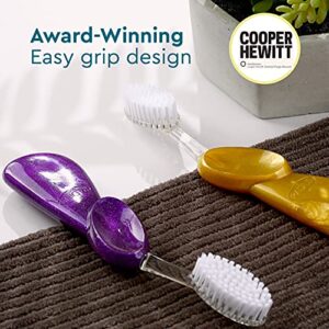 RADIUS Big Brush BPA Free & ADA Accepted Toothbrush Designed to Improve Gum Health & Reduce Gum Issues - Right Hand - Purple/Sea Shell/Midnight Sky - Pack of 3