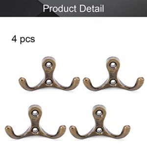 MroMax Dual Prong Coat Hooks Wall Mounted Retro Double Hooks Utility Hook for Coat Scarf Bag Towel Key Cap Cup Hat 1.18" x 2.17" x 1.18"(L x W x H) Bronze Tone 4pcs