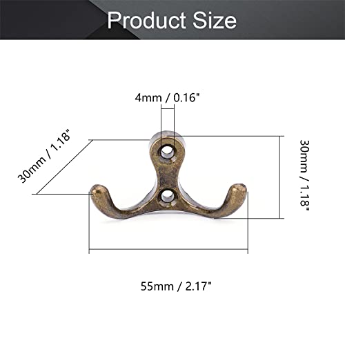 MroMax Dual Prong Coat Hooks Wall Mounted Retro Double Hooks Utility Hook for Coat Scarf Bag Towel Key Cap Cup Hat 1.18" x 2.17" x 1.18"(L x W x H) Bronze Tone 4pcs