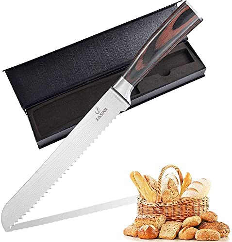 8 inch Bread Knife - Cake Slicer Knives High Carbon Stainless Steel Serrated Knife Forged Scalloped Blade Cutlery Utility Kitchen Knives with Gift Box