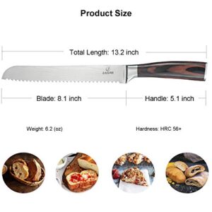 8 inch Bread Knife - Cake Slicer Knives High Carbon Stainless Steel Serrated Knife Forged Scalloped Blade Cutlery Utility Kitchen Knives with Gift Box