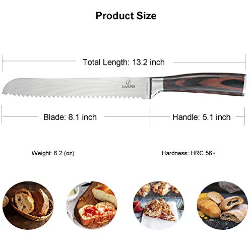 8 inch Bread Knife - Cake Slicer Knives High Carbon Stainless Steel Serrated Knife Forged Scalloped Blade Cutlery Utility Kitchen Knives with Gift Box