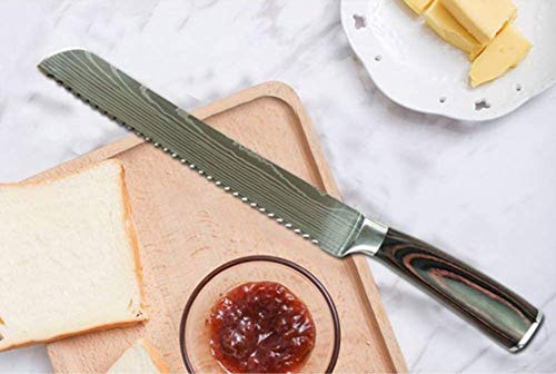 8 inch Bread Knife - Cake Slicer Knives High Carbon Stainless Steel Serrated Knife Forged Scalloped Blade Cutlery Utility Kitchen Knives with Gift Box