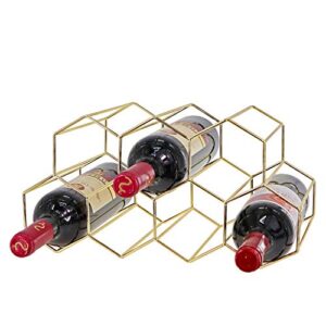 Tabletop Honeycomb Wine Rack - 9 Bottle Wine Holder for Wine Storage - No Assembly Required - Modern Black Metal Wine Rack - Wine Racks Desktop - Small Wine Rack and Wine Bottle Holder (Gold)