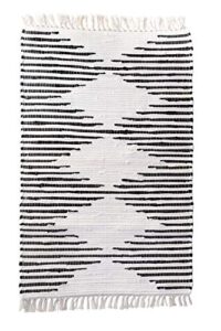 kent & west - accent rug | handwoven | natural cotton | black pattern | fringed ends | 23" x 35"