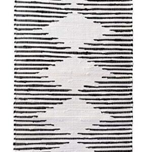 Kent & West - Accent Rug | Handwoven | Natural Cotton | Black Pattern | Fringed Ends | 23" x 35"