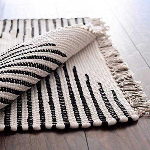 Kent & West - Accent Rug | Handwoven | Natural Cotton | Black Pattern | Fringed Ends | 23" x 35"