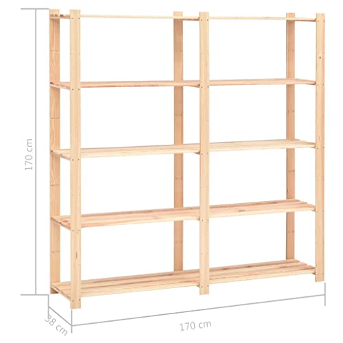 vidaXL Solid Wood Pine 5-Tier Storage Rack Home Workshop Garage Wooden Storage Shelf Organizer Unit Industrial Shelving Furniture 1102.3 lb