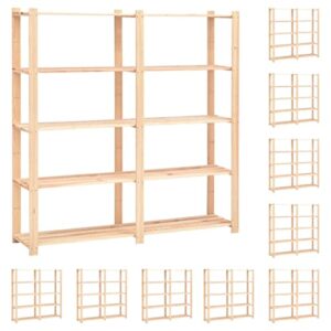 vidaXL Solid Wood Pine 5-Tier Storage Rack Home Workshop Garage Wooden Storage Shelf Organizer Unit Industrial Shelving Furniture 1102.3 lb