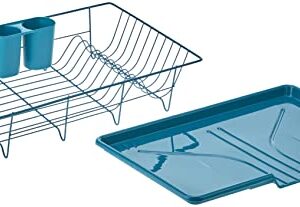 Sweet Home Collection 3 Piece Dish Drainer Rack Set with Drying Board and Utensil Holder, 12" x 19" x 5", Teal