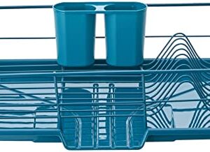 Sweet Home Collection 3 Piece Dish Drainer Rack Set with Drying Board and Utensil Holder, 12" x 19" x 5", Teal