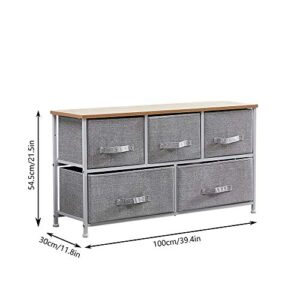 4HOMART Drawer Dresser Closet with 5 Easy Pull Fabric Drawers Organizer Unit Storage with Sturdy Steel Frame Wood Top for Bedroom Hallway Entryway Use