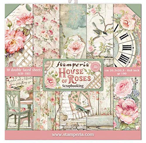 STAMPERIA INTERNATIONAL, KFT PAPER PAD 8X8 10PK HOUSE ROSE, 20.3 x 20.3 (8" x 8"), Multicoloured