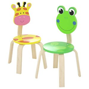 iplay, ilearn 2 pcs wooden kids chair sets, natural hardwood giraffe & frog animal children chairs, furniture set for toddlers kids boys girls, stackable for playroom, nursery, preschool, kindergarten