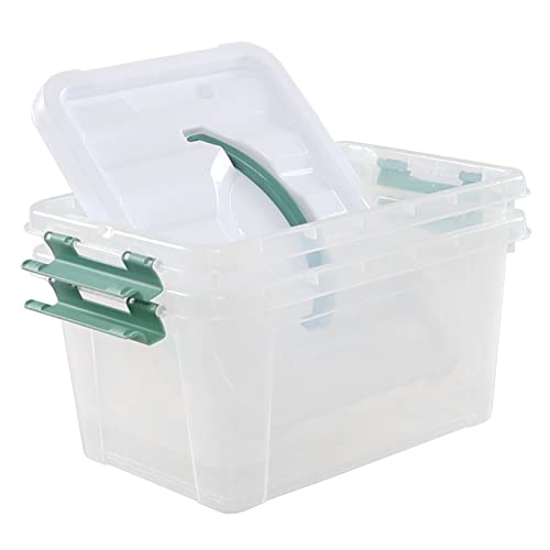 Saedy 6 Quart Clear Plastic Multipurpose Lidded Storage Container Box Bin with Handle, 2-Pack