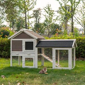 Kinsuite Rabbit Hutch Outdoor Bunny Cage with Tray Indoor Wooden Rabbit Cage House for Small Animals