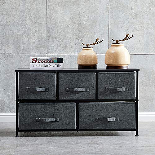 Rainbow Tree 5 Fabric Drawer Dresser - Wide Storage Dresser Organizer with 5 Fabric Drawers for Closet, Bedroom, Solid Wood Top, Durable Steel Frame