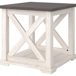 Signature Design by Ashley Dorrinson Square Modern Farmhouse End Table, Two Tone White & Brown