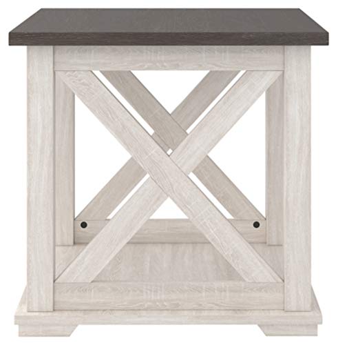 Signature Design by Ashley Dorrinson Square Modern Farmhouse End Table, Two Tone White & Brown