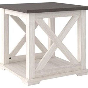 Signature Design by Ashley Dorrinson Square Modern Farmhouse End Table, Two Tone White & Brown