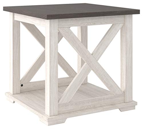 Signature Design by Ashley Dorrinson Square Modern Farmhouse End Table, Two Tone White & Brown