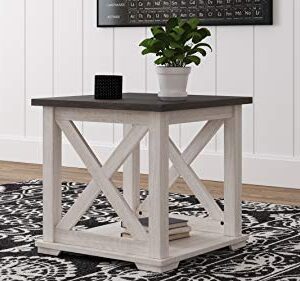 Signature Design by Ashley Dorrinson Square Modern Farmhouse End Table, Two Tone White & Brown