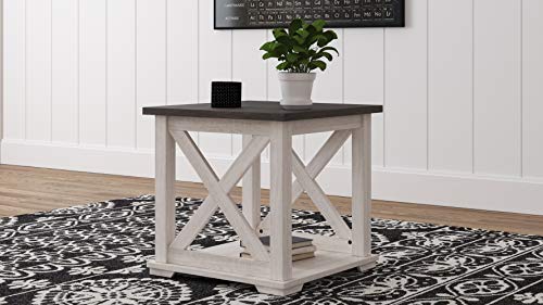 Signature Design by Ashley Dorrinson Square Modern Farmhouse End Table, Two Tone White & Brown