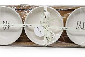 Rae Dunn By Magenta 4 Piece DIP EAT TASTE Ceramic LL Dip Bowl Serving Platter Set With Wood Tray 2019 Limited Edition