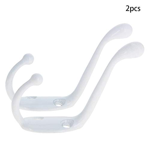 MroMax Dual Prong Coat Hooks Wall Mounted Retro Double Hooks Utility White Hook for Coat Scarf Bag Towel Key Cap Cup Hat 3.15" x 2.17"(L x H), 2pcs