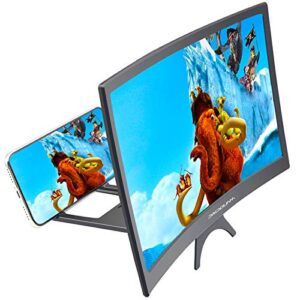 DRIDOUAM 12" HD Curved Phone Screen Magnifier HD Amplifier Projector Magnifing Screen Enlarger for Movies, Videos, and Gaming with Foldable Stand Compatible with All Smartphones