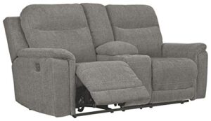 signature design by ashley mouttrie modern adjustable power reclining loveseat with console & usb charging, gray