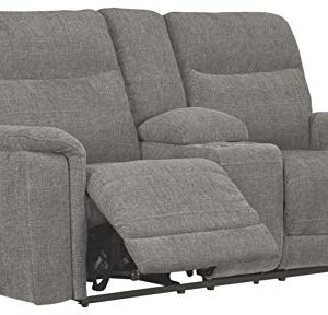 Signature Design by Ashley Mouttrie Modern Adjustable Power Reclining Loveseat with Console & USB Charging, Gray