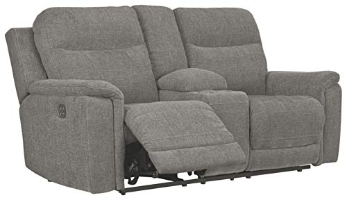 Signature Design by Ashley Mouttrie Modern Adjustable Power Reclining Loveseat with Console & USB Charging, Gray