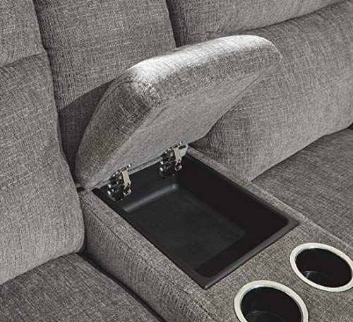 Signature Design by Ashley Mouttrie Modern Adjustable Power Reclining Loveseat with Console & USB Charging, Gray